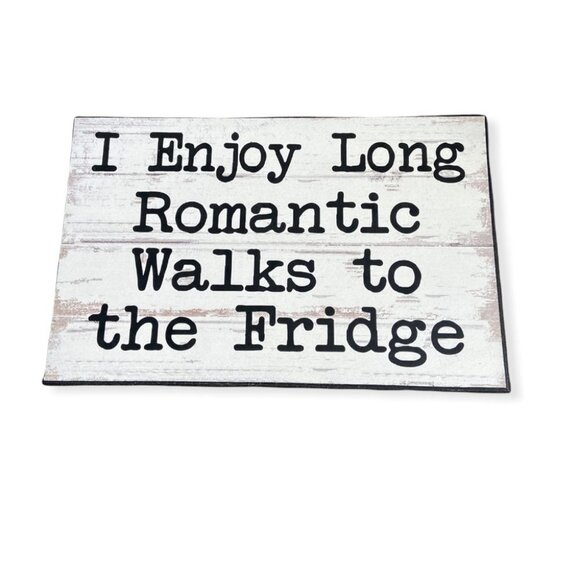 Set of Three Funny Dog Signs Wooden Le Woof Photo Romantic Walks To Fridge Puppy - Picture 2 of 10
